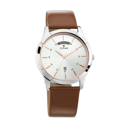 Titan On Trend 1767SL01 White Dial Leather Strap Quartz Men's Watch Titan On Trend 1767SL01 White Dial Leather Strap Quartz Men's Watch