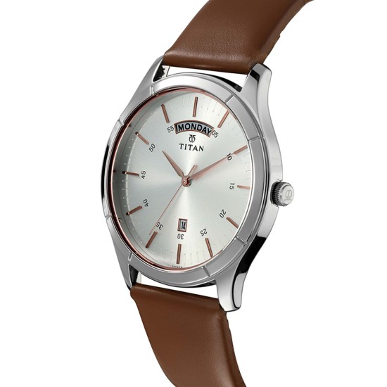 Titan On Trend 1767SL01 White Dial Leather Strap Quartz Men's Watch Titan On Trend 1767SL01 White Dial Leather Strap Quartz Men's Watch