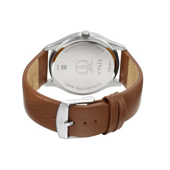 Titan On Trend 1767SL01 White Dial Leather Strap Quartz Men's Watch Titan On Trend 1767SL01 White Dial Leather Strap Quartz Men's Watch