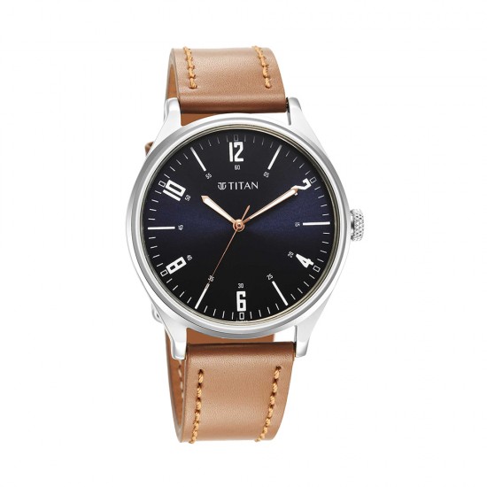 Titan Quartz 1802SL17 Blue Dial Leather Strap Quartz Men's Watch Titan Quartz 1802SL17 Blue Dial Leather Strap Quartz Men's Watch