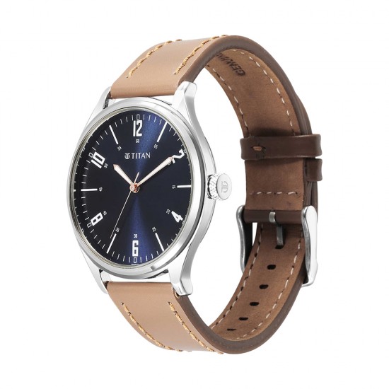 Titan Quartz 1802SL17 Blue Dial Leather Strap Quartz Men's Watch Titan Quartz 1802SL17 Blue Dial Leather Strap Quartz Men's Watch