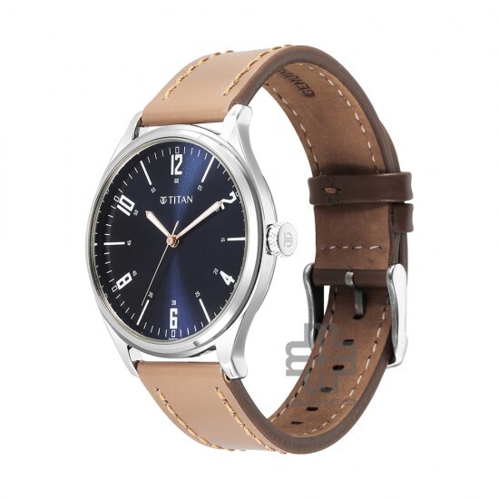 Titan Quartz 1802SL17 Blue Dial Leather Strap Quartz Men's Watch