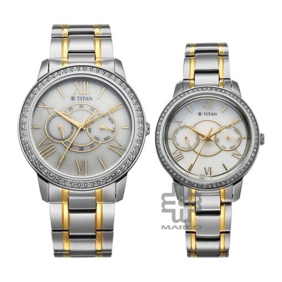 Titan Royal Bandhan 100022778BM01 White Dial Stainless Steel Strap Quartz Couple Watch