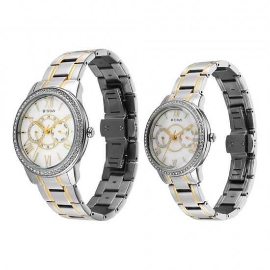 Titan Royal Bandhan 100022778BM01 White Dial Stainless Steel Strap Quartz Couple Watch