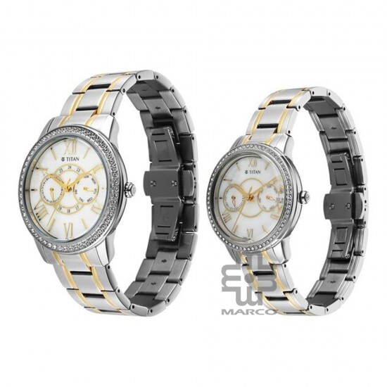 Titan Royal Bandhan 100022778BM01 White Dial Stainless Steel Strap Quartz Couple Watch