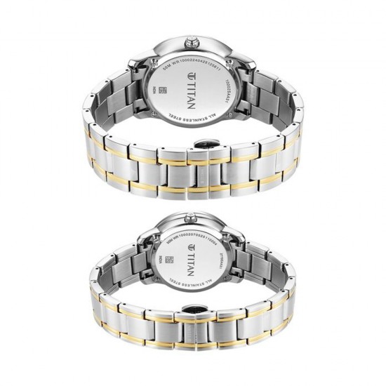 Titan Royal Bandhan 100022778BM01 White Dial Stainless Steel Strap Quartz Couple Watch