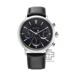 Titan Stellar 10012SL01 Black Dial Leather Strap Quartz Men's Watch