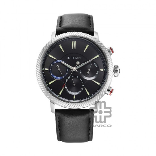 Titan Stellar 10012SL01 Black Dial Leather Strap Quartz Men's Watch