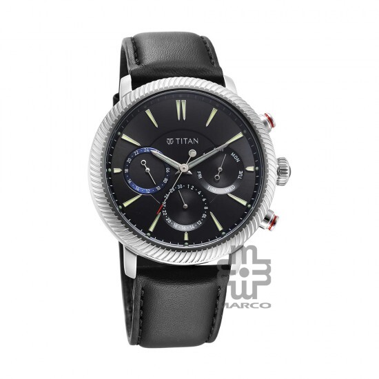 Titan Stellar 10012SL01 Black Dial Leather Strap Quartz Men's Watch