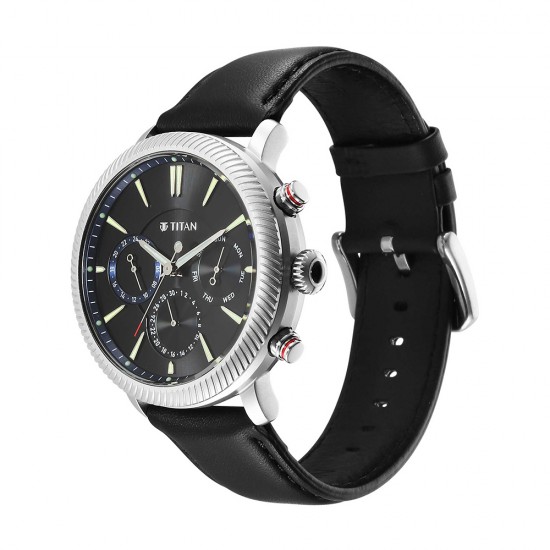 Titan Stellar 10012SL01 Black Dial Leather Strap Quartz Men's Watch