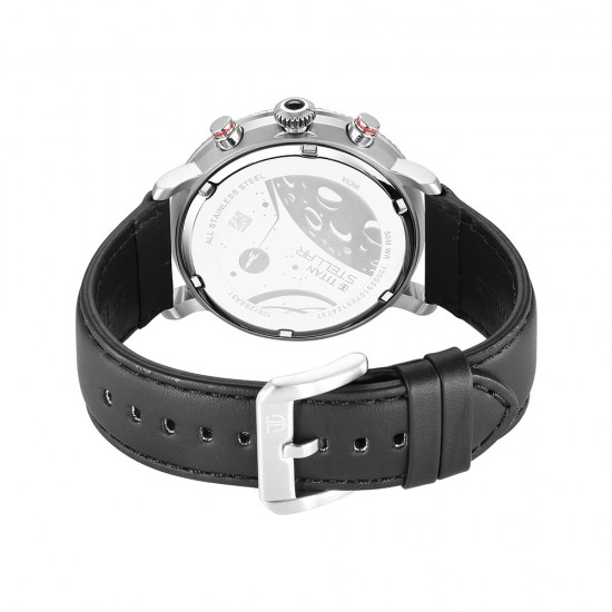 Titan Stellar 10012SL01 Black Dial Leather Strap Quartz Men's Watch