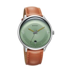 Titan Timeless Treasures 10023SL01 Green Dial Leather Strap Quartz Men Watch