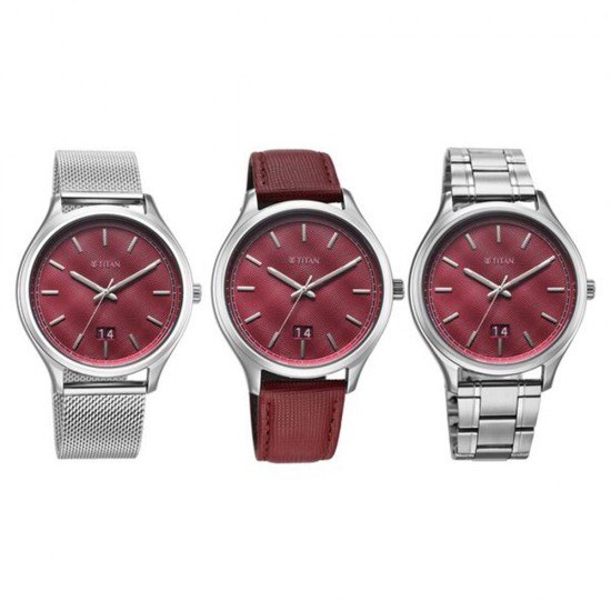 Titan Classique Palette 10033SL02 Magenta Dial Interchangeable Straps Quartz Men's Watch