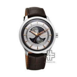 Titan Stellar 10050SL01 Dual Moon Phase Silver Dial Leather Strap Quartz Men's Watch