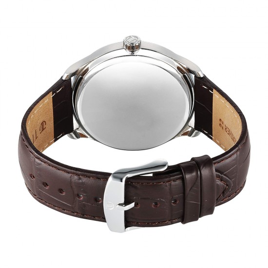 Titan Stellar 10050SL01 Dual Moon Phase Silver Dial Leather Strap Quartz Men's Watch