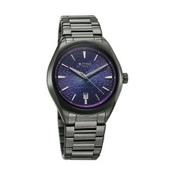 Titan Stellar Starlight 10051QM01 Concealed Automatic Violet Dial Dark Gun Stainless Steel Strap Quartz Men's Watch