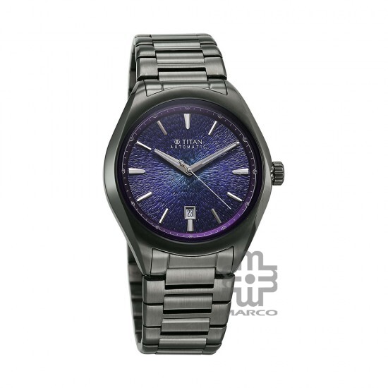 Titan Stellar Starlight 10051QM01 Concealed Automatic Violet Dial Dark Gun Stainless Steel Strap Quartz Men's Watch