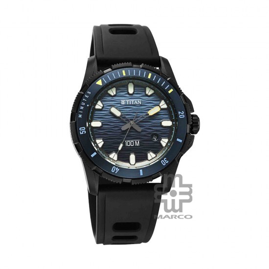 Titan Zero Hour Diver's 100m 10067KP02 Blue Dial FKM Strap Men Watch