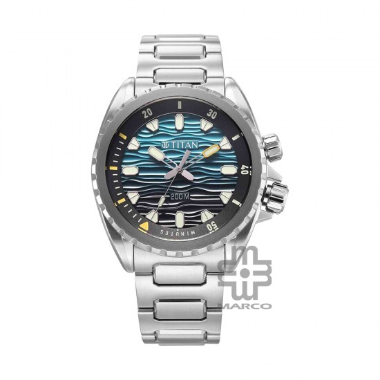 Titan Zero Hour Diver's 200m 10068KM01 Blue Dial Stainless Steel Strap Men Watch