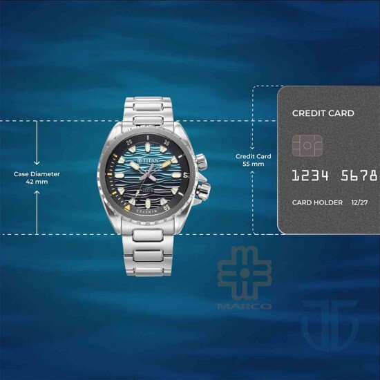 Titan Zero Hour Diver's 200m 10068KM01 Blue Dial Stainless Steel Strap Men Watch