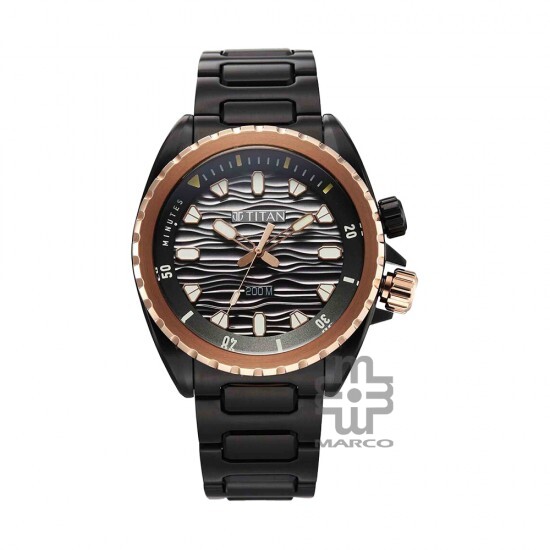 Titan Zero Hour Diver's 200m 10068KM02 Black Dial Stainless Steel Strap Men Watch