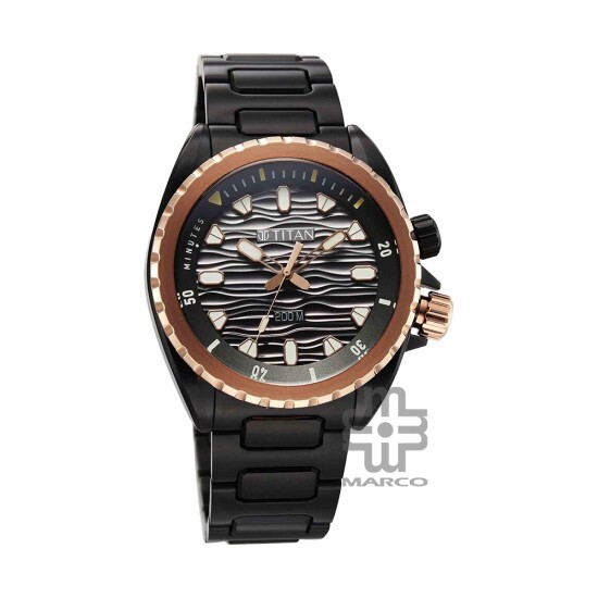 Titan Zero Hour Diver's 200m 10068KM02 Black Dial Stainless Steel Strap Men Watch