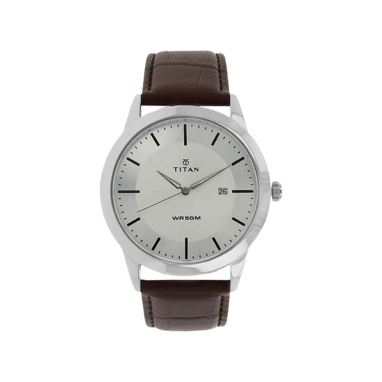 Titan Classic 1584SL03 Silver Dial Leather Strap Quartz Men's Watch Titan Classic 1584SL03 Silver Dial Leather Strap Quartz Men's Watch