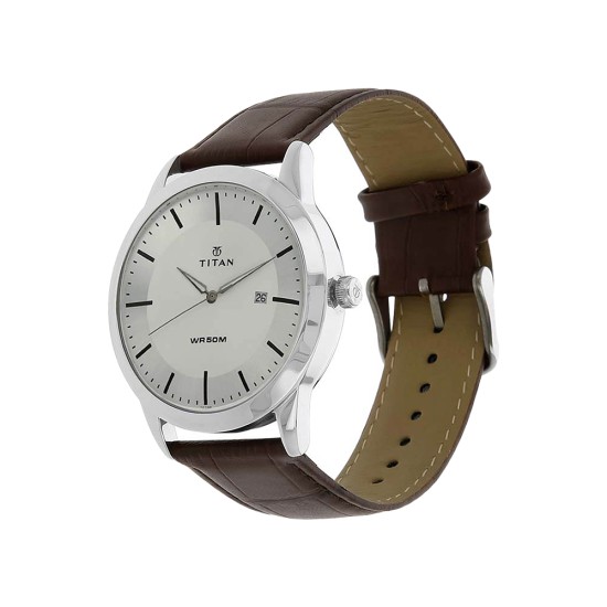 Titan Classic 1584SL03 Silver Dial Leather Strap Quartz Men's Watch Titan Classic 1584SL03 Silver Dial Leather Strap Quartz Men's Watch