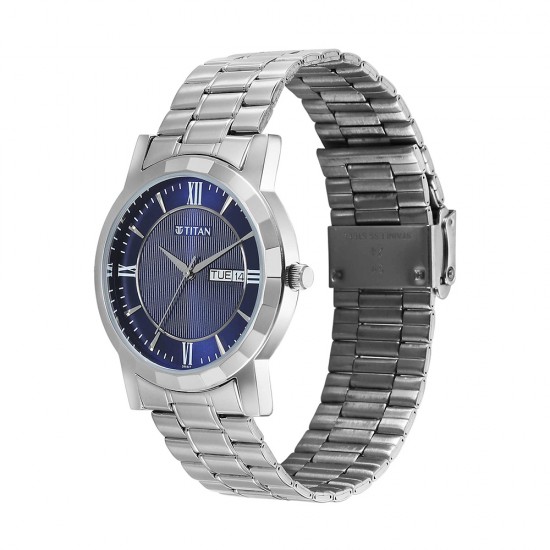 Titan Quartz 1644SM01 Blue Dial Stainless Steel Strap Quartz Men's Watch
