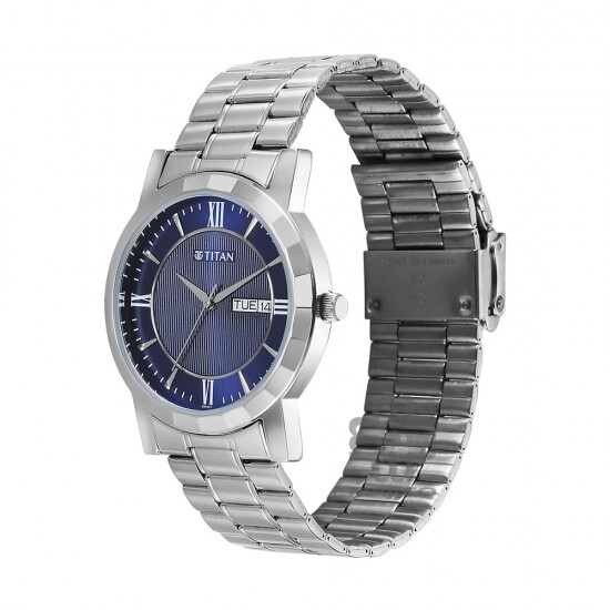 Titan Quartz 1644SM01 Blue Dial Stainless Steel Strap Quartz Men's Watch