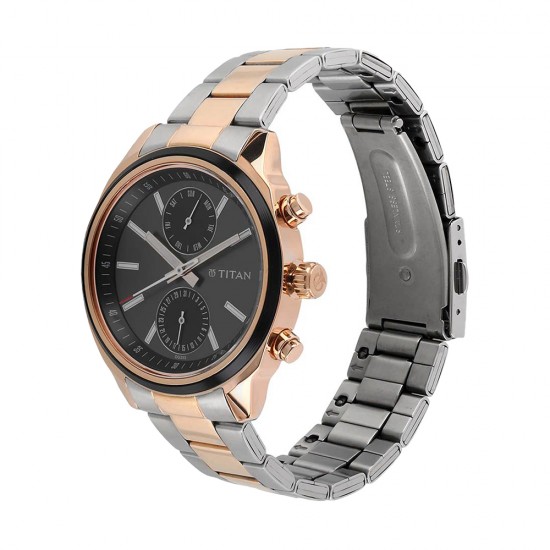 Titan Neo 1733KM03 Multifunction Black Dial Two Toned Stainless Steel Strap Quartz Men's Watch