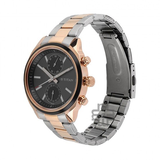 Titan Neo 1733KM03 Multifunction Black Dial Two Toned Stainless Steel Strap Quartz Men's Watch