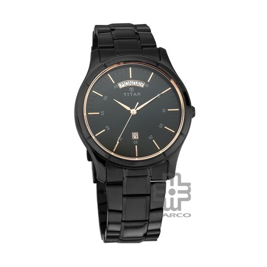Titan Quartz 1767NM01 Black Dial Stainless Steel Strap Quartz Men's Watch