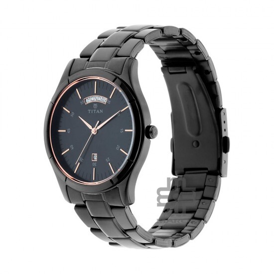 Titan Quartz 1767NM01 Black Dial Stainless Steel Strap Quartz Men's Watch