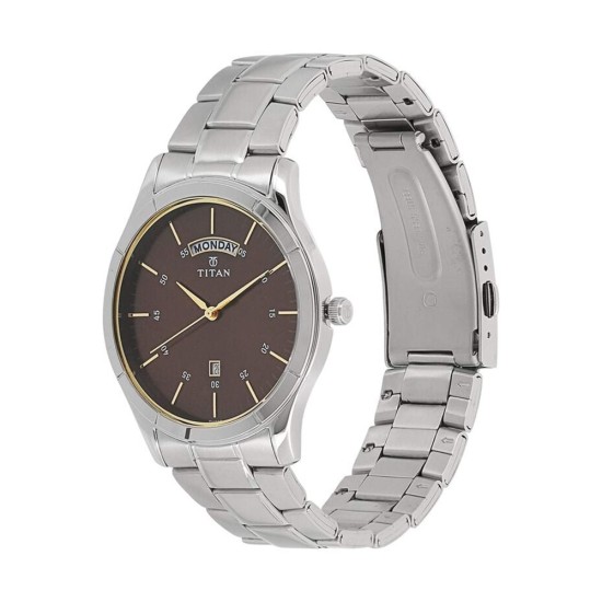 Titan Workwear 1767SM03 Brown Dial Stainless Steel Strap Quartz Men's Watch Titan Workwear 1767SM03 Brown Dial Stainless Steel Strap Quartz Men's Watch