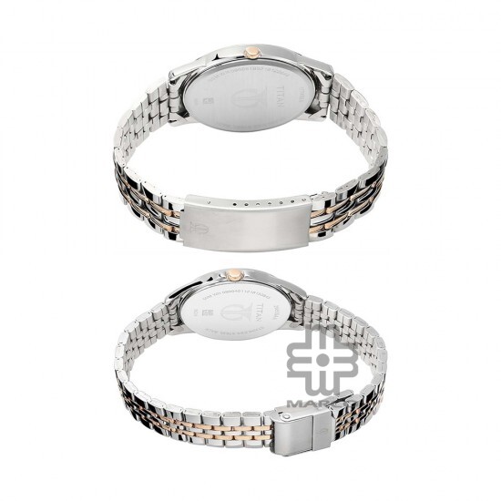 Titan Bandhan 17742565KM01 Day and Date Silver Dial Stainless Steel Strap Quartz Couple Watch