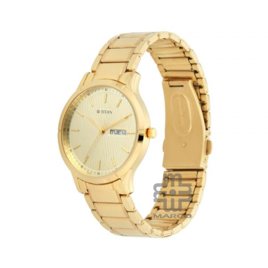 Titan Lagan 1775YM02 Gold Dial Stainless Steel Strap Quartz Men's Watch