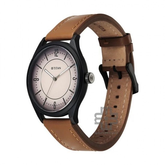 Titan Neo Basic 1802NL03 Biege Dial Leather Strap Quartz Men's Watch