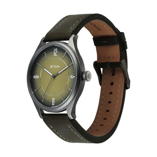 Titan Neo Basic 1802QL05 Green Dial Leather Strap Quartz Men's Watch