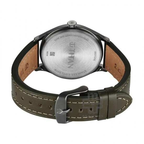 Titan Neo Basic 1802QL05 Green Dial Leather Strap Quartz Men's Watch