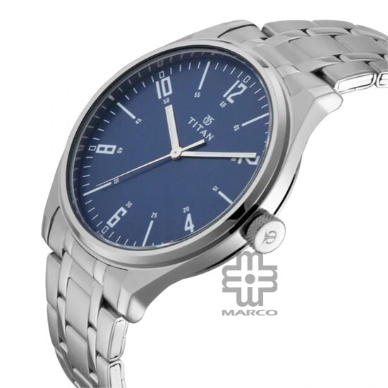 Titan Workwear 1802SM02 Blue Dial Metal Strap Men Watch