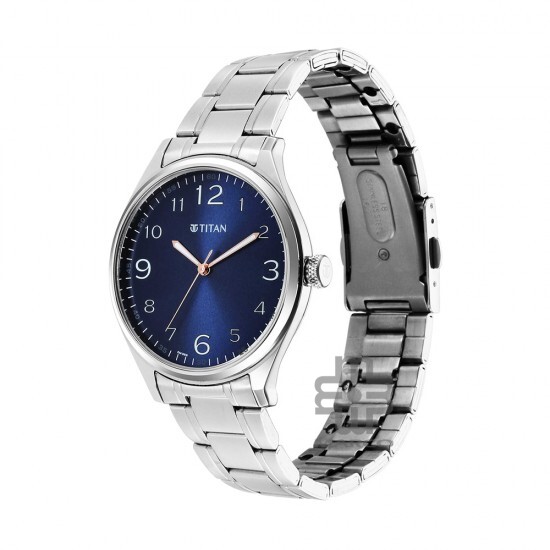 Titan Trendsetter 1802SM05 Blue Dial Stainless Steel Strap Quartz Men's Watch