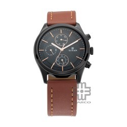 Titan Workwear 1805NL01 Black Dial Multifunction Leather Strap Quartz Men's Watch
