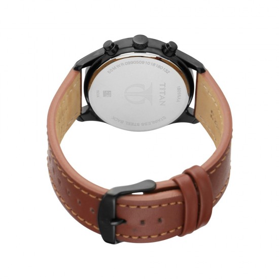 Titan Workwear 1805NL01 Black Dial Multifunction Leather Strap Quartz Men's Watch