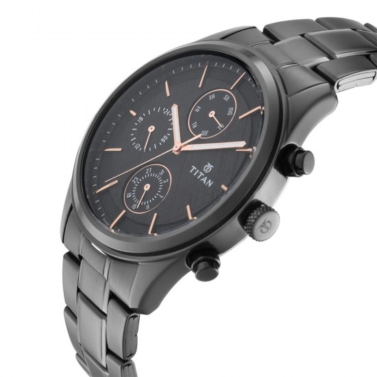 Titan Workwear 1805NM01 Multifunctional Metal Strap with Metallic Accents Quartz Men's Watch