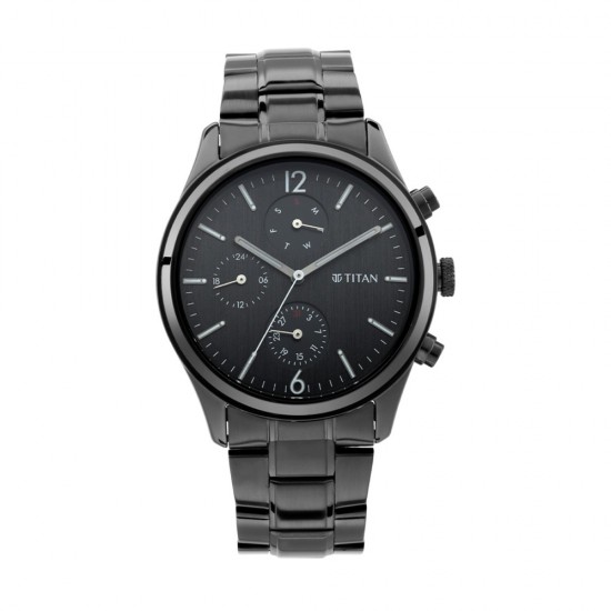 Titan Workwear 1805NM02 Black Dial Multifunction Metal Strap Quartz Men's Watch Titan Workwear 1805NM02 Black Dial Multifunction Metal Strap Quartz Men's Watch