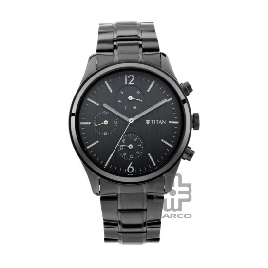 Titan Workwear 1805NM02 Black Dial Multifunction Metal Strap Quartz Men's Watch