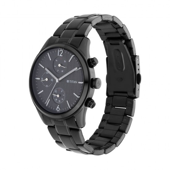 Titan Workwear 1805NM02 Black Dial Multifunction Metal Strap Quartz Men's Watch Titan Workwear 1805NM02 Black Dial Multifunction Metal Strap Quartz Men's Watch