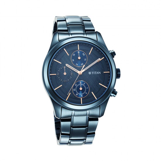 Titan Neo Splash 1805QM01 Blue Dial Multifunction Stainless Steel Strap Quartz Men's Watch Titan Neo Splash 1805QM01 Blue Dial Multifunction Stainless Steel Strap Quartz Men's Watch