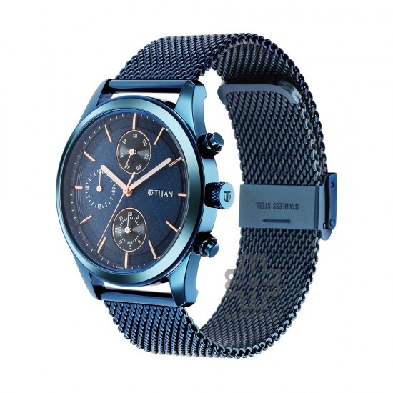 Titan Neo Splash 1805QM02 Blue Dial Multifunction Mesh Strap Quartz Men's Watch